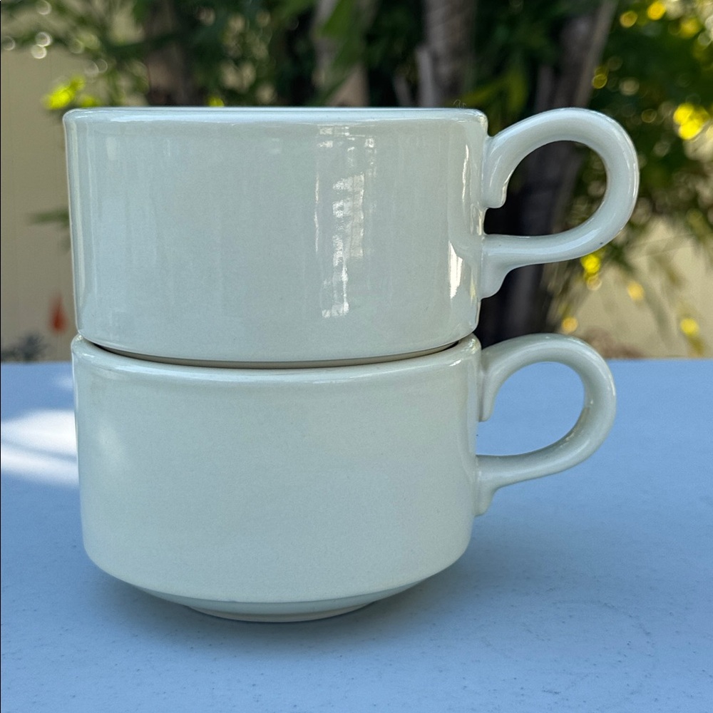 Vintage Cream Ceramic Stackable Soup Coffee Mugs - Picture 3 of 4